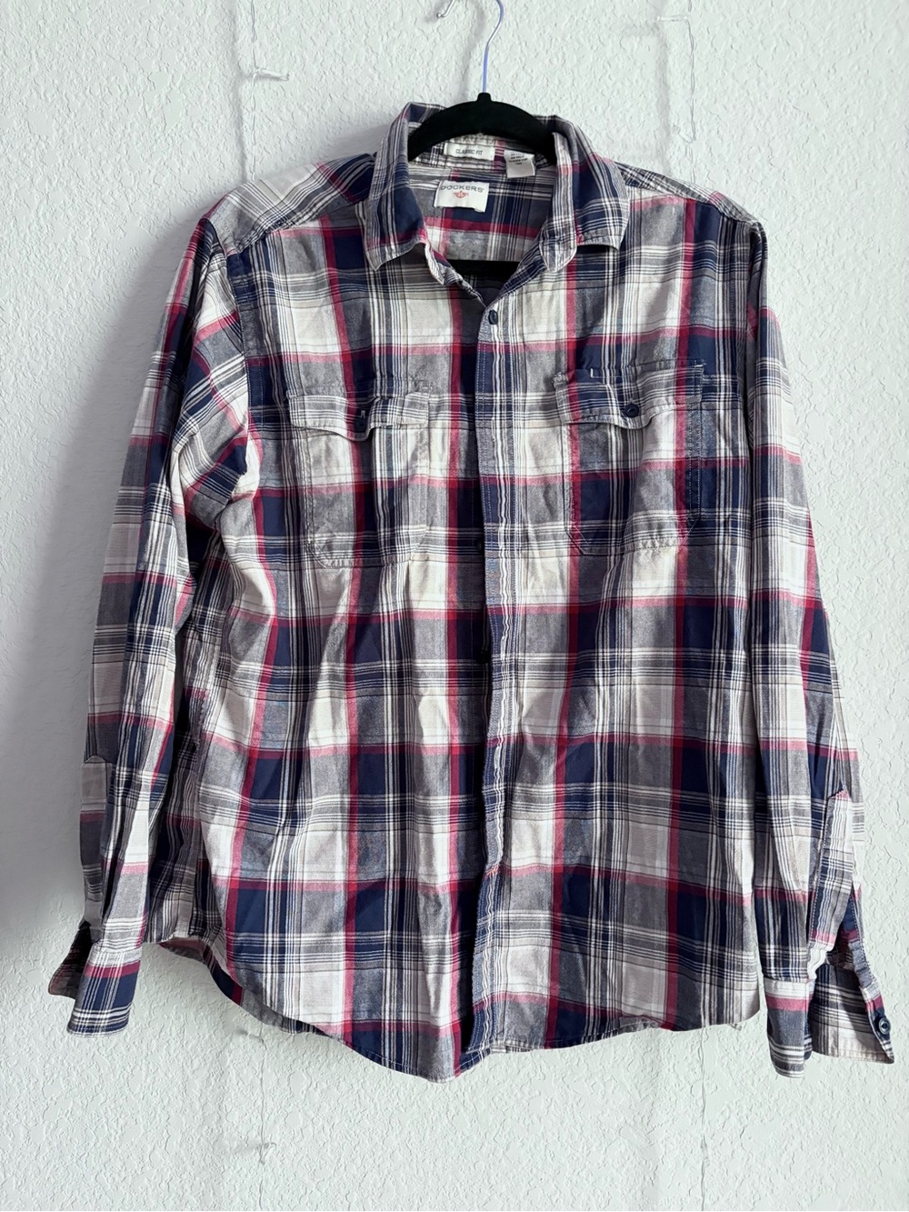 Dockers Men's Long-Sleeve Plaid Button-Up Shirt - Navy, White & Red